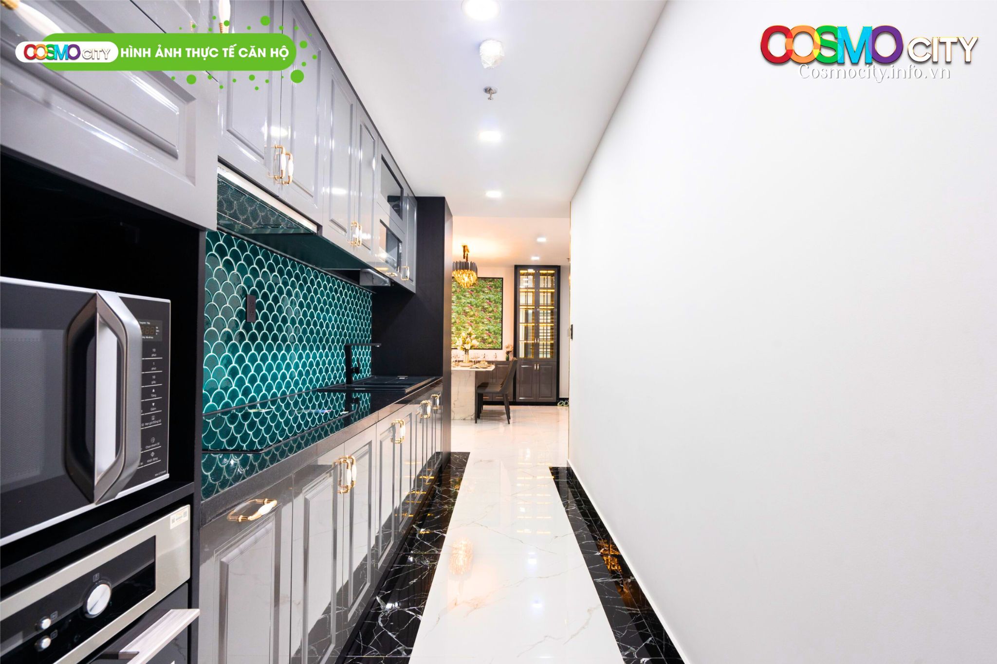 Thiết kế phòng bếp sang trọng và kín đáo trong căn hộ thực tế Cosmo City.