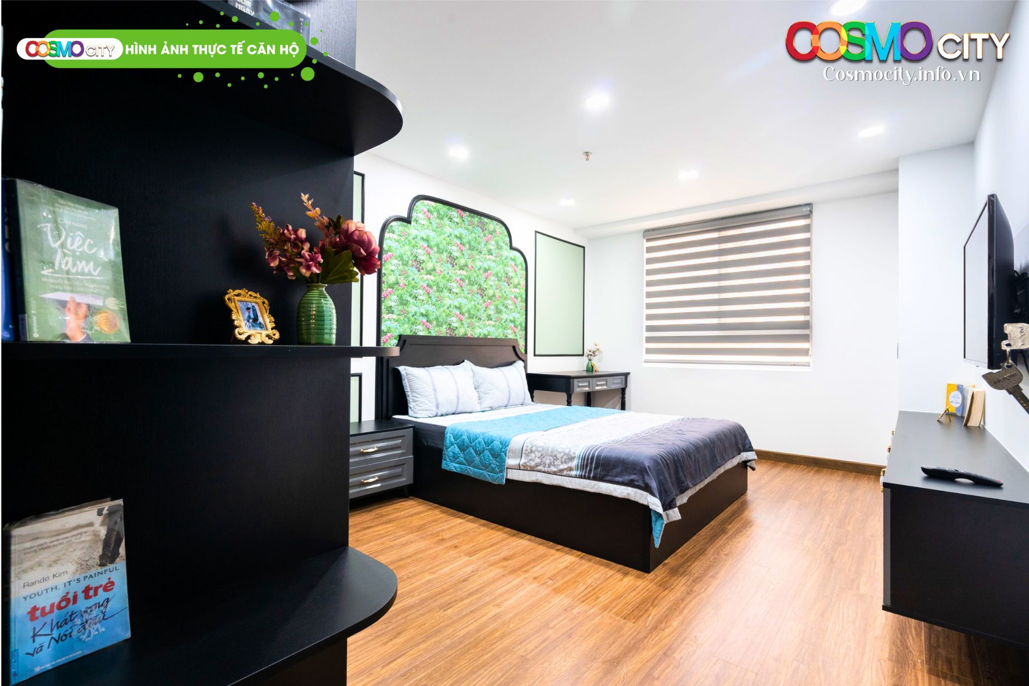 Hình ảnh thực tế phòng ngủ tại căn hộ Cosmo City với nội thất hiện đại.